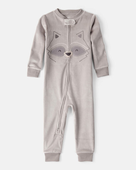 toddler boy raccoon dreamplush snug fit long-sleeve pajamas - grey