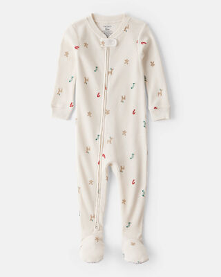 Toddler Mini Christmas Cotton Long-Sleeve Snug Fit 2-Piece Pajamas - White