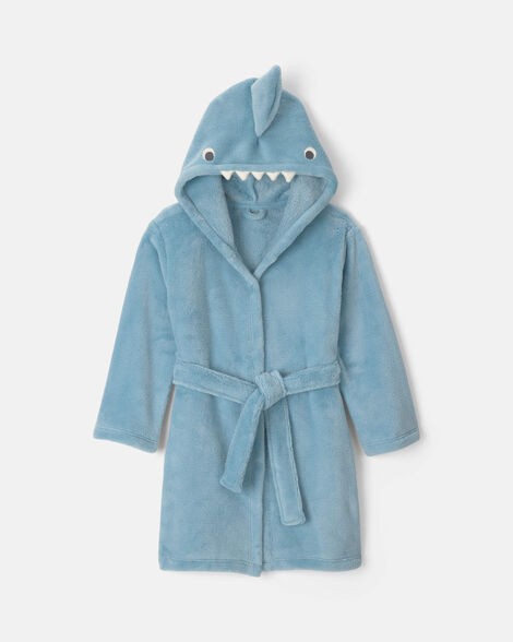 toddler shark hooded fleece robe - blue