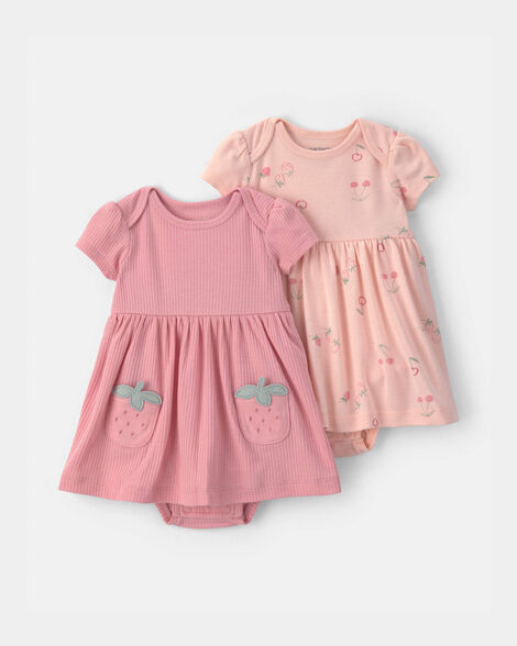 baby girl 2-pack strawberry short-sleeve dresses - pink
