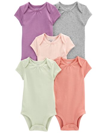Baby 5-Pack Short-Sleeve Solid Bodysuits