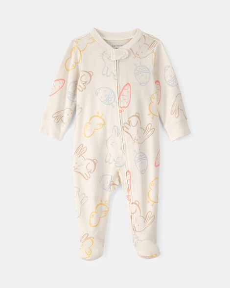 baby easter 100% cotton 2-way zip sleep & play pajamas - cream