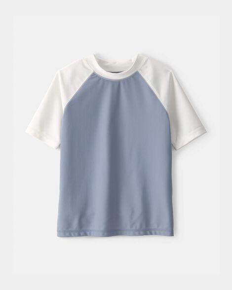 Boys Colorblock Short-Sleeve Rashguard - Blue/Ivory