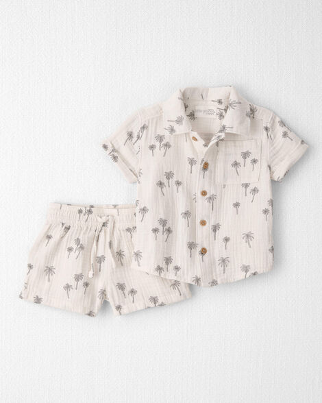 Baby Boy 2-Piece Organic Cotton Gauze Top & Short Set in Palm Trees