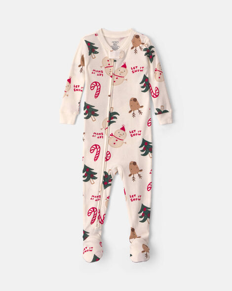 toddler 1-piece christmas icon 100% cotton snug fit footed pajama - cream