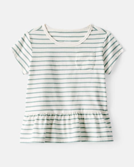 toddler girl striped short-sleeve peplum top - white/green