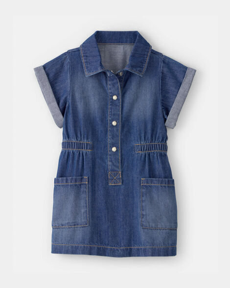 Baby Girl Denim Button-Up Dress - Dark Wash