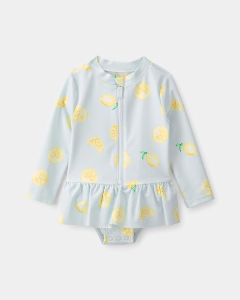 baby girl 1-piece lemon rashguard swimsuit - blue