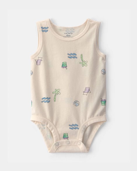 baby boy beach sleeveless graphic bodysuit - ivory