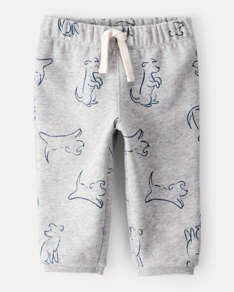 baby boy daydream fleece dog knit pull-on pants - grey