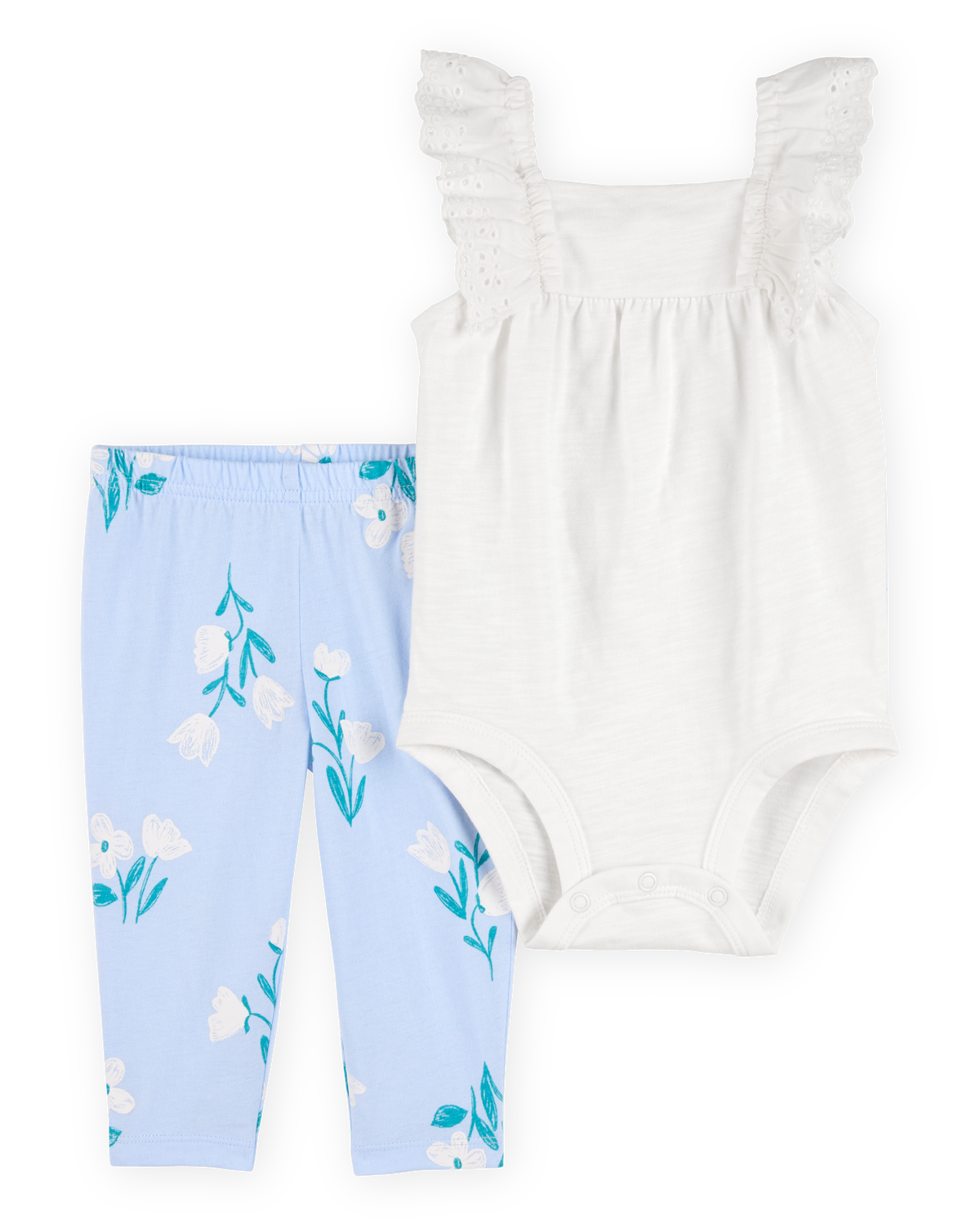 Baby 2Piece Eyelet Flutter Bodysuit Pant Set White/Blue Carter's