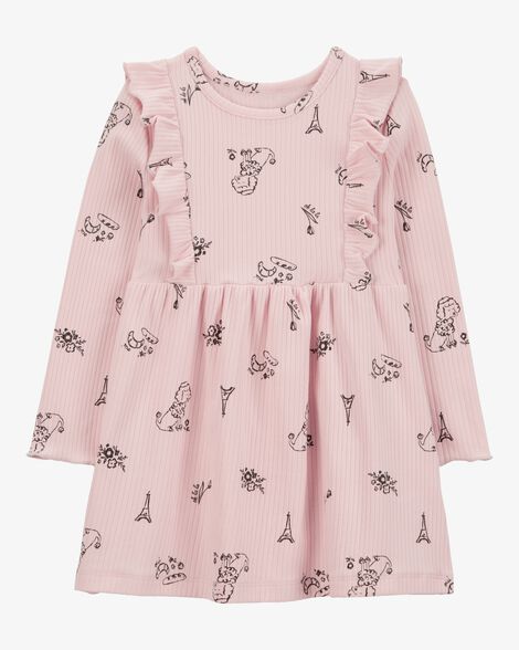  Product image 1 of Toddler Paris-Print Long-Sleeve Dress - Pink