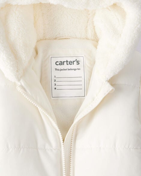 Baby Girl 1-Piece Bear Ears Hooded Pram Snowsuit - Cream