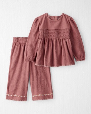 Toddler Girl 2-Piece Organic Cotton Sweater Knit Set in Blush Petals Print