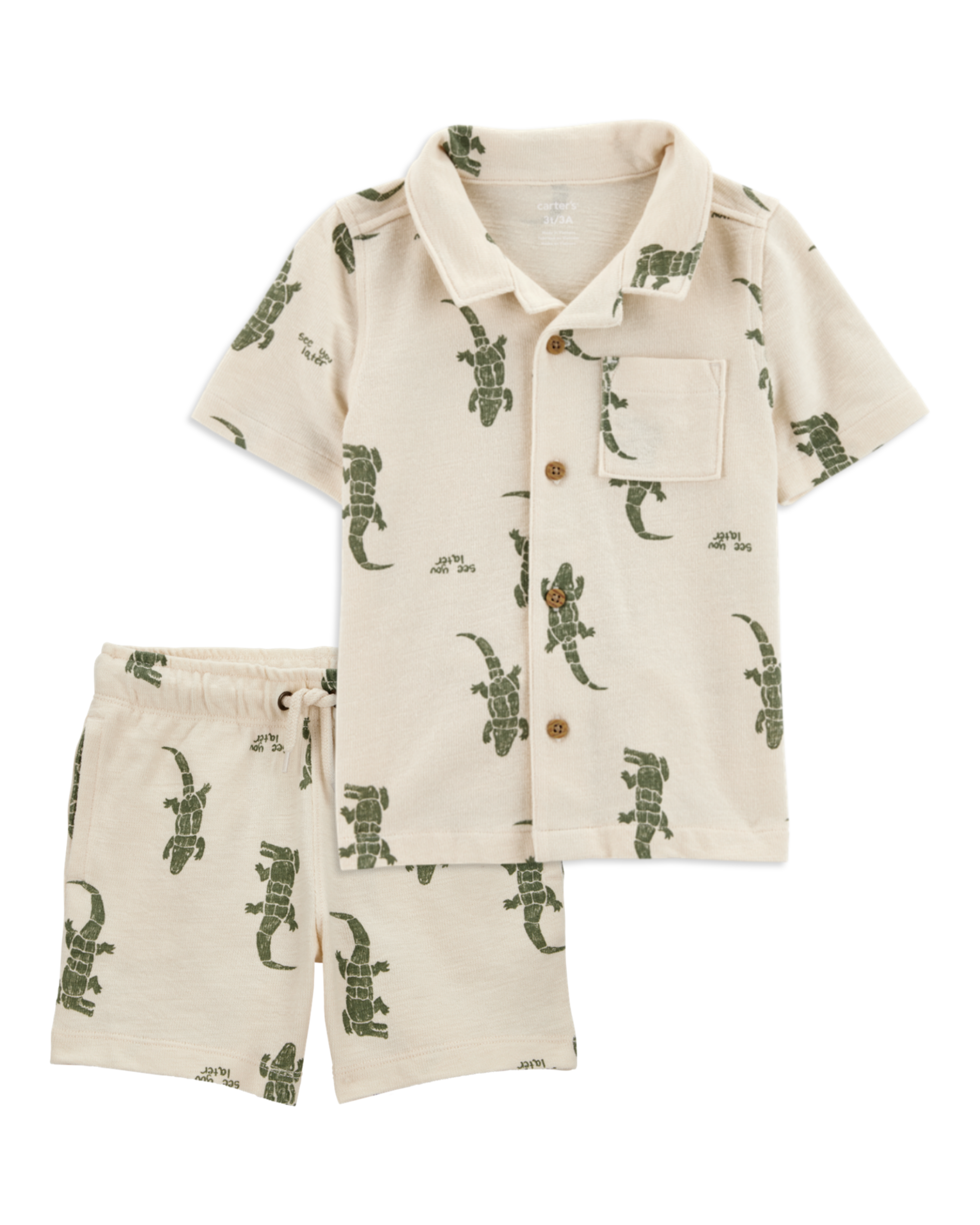 Toddler 2-Piece Alligator Button-Down Shirt & Pull-On Shorts Set