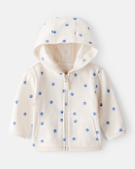 baby girl daydream fleece blueberry print long-sleeve hoodie - ivory
