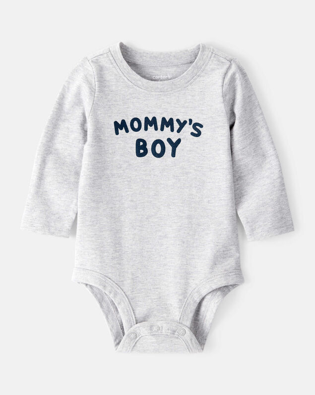 Product image 1 of Baby Boy "Mommy's Boy" Long-Sleeve Graphic Bodysuit - Grey