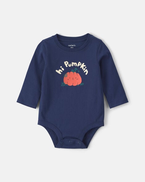 baby boy 'hi pumpkin' long-sleeve graphic bodysuit - navy blue