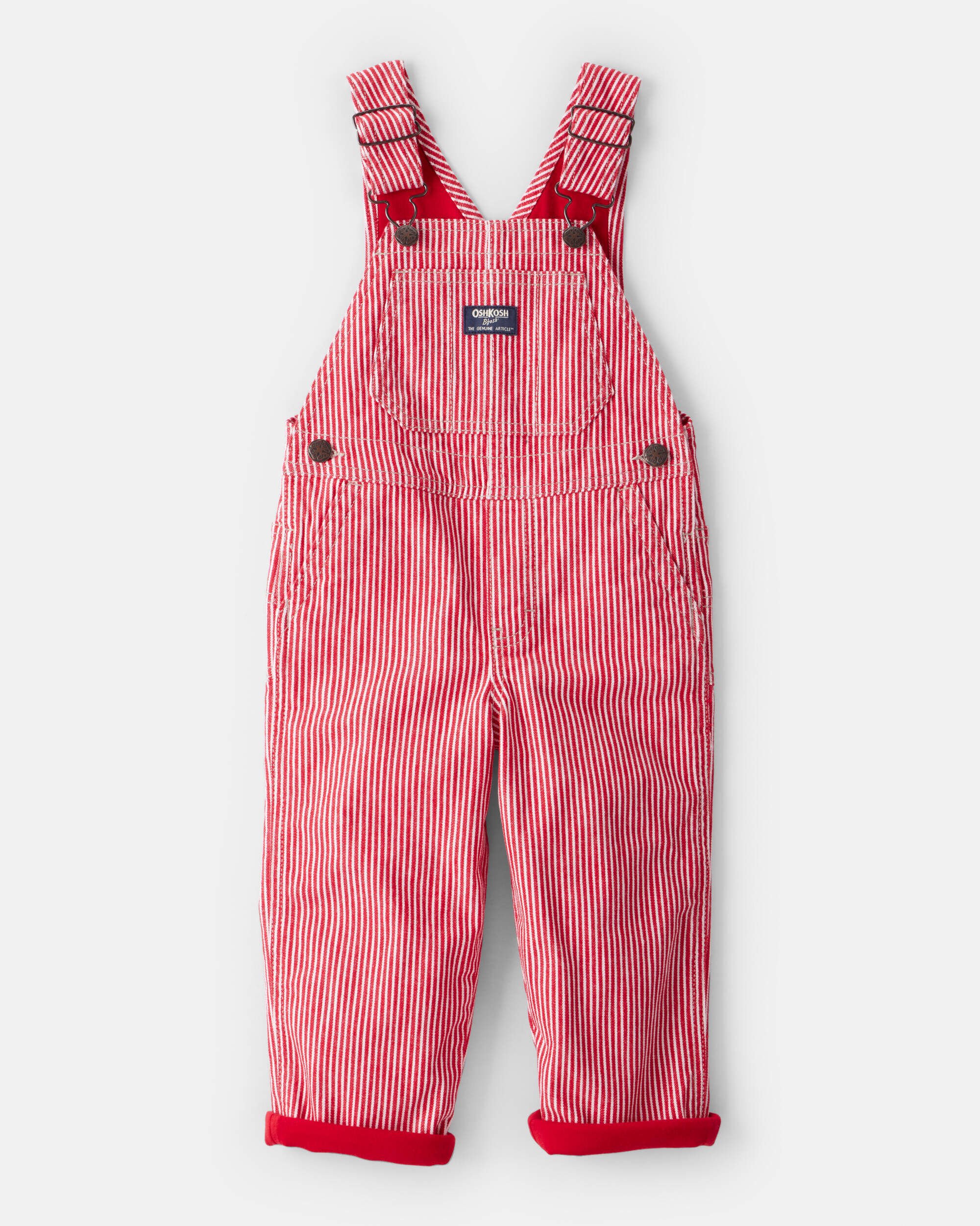 Toddler Boy Hickory Striped Overalls - Red