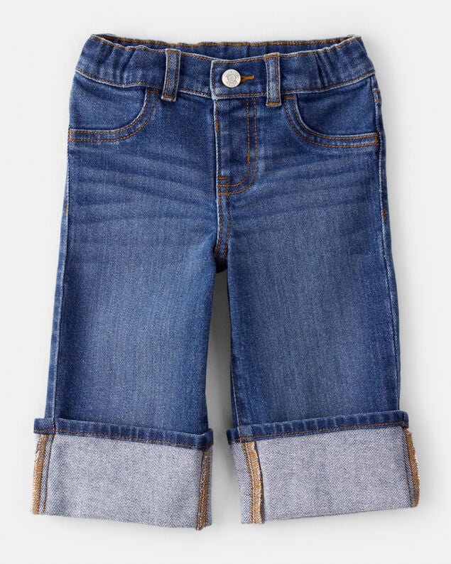 Product image 1 of Baby Girl Denim Wide-Leg Cuff Jeans - Blue
