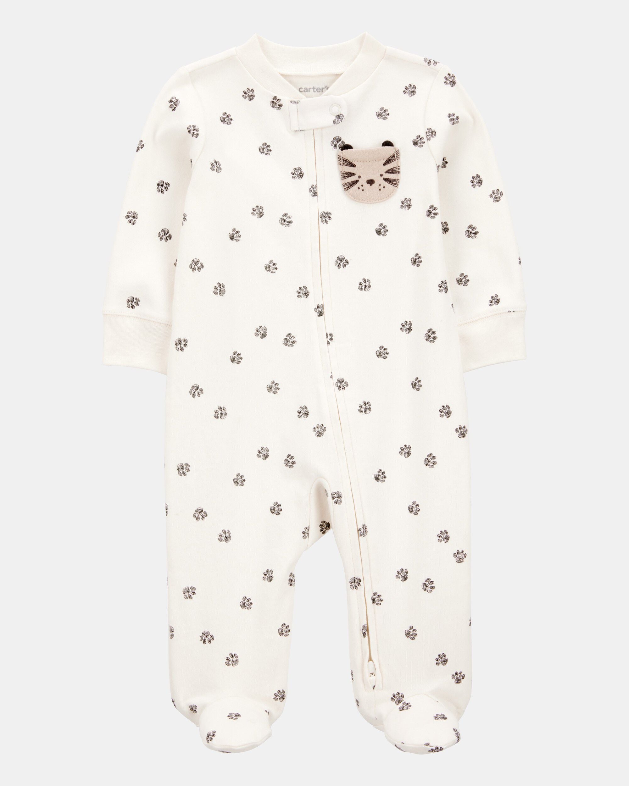 Carters baby tiger print 2-way zip cotton sleep play pajamas 3M Ivory 9$
