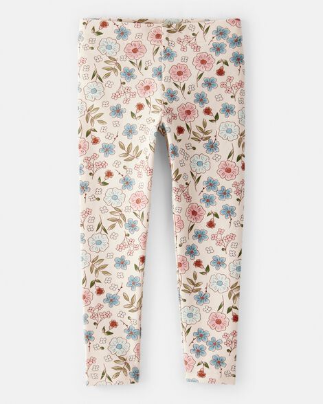 toddler girl floral pull-on stretch leggings - cream