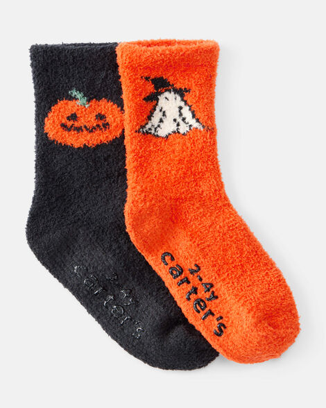 toddler 2-pack halloween chenille socks - black/orange