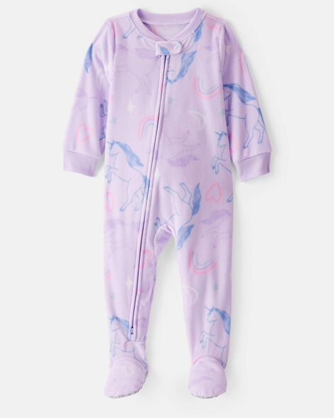 toddler girl unicorn loose fit long-sleeve 1-piece pajamas - purple