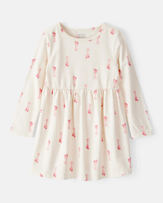 Product image 1 of Toddler Girl Ballet Slipper Print Long-Sleeve Dress - Ivory