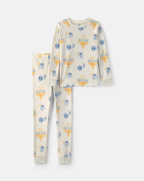 kids 2-piece hanukkah dreamplush snug fit pajama set - cream