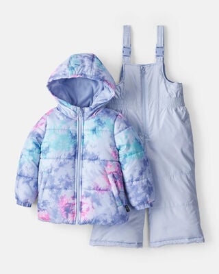 Toddler Girl 2-Piece Polka Dot Hooded Snowsuit Jacket & Bib Set - Green