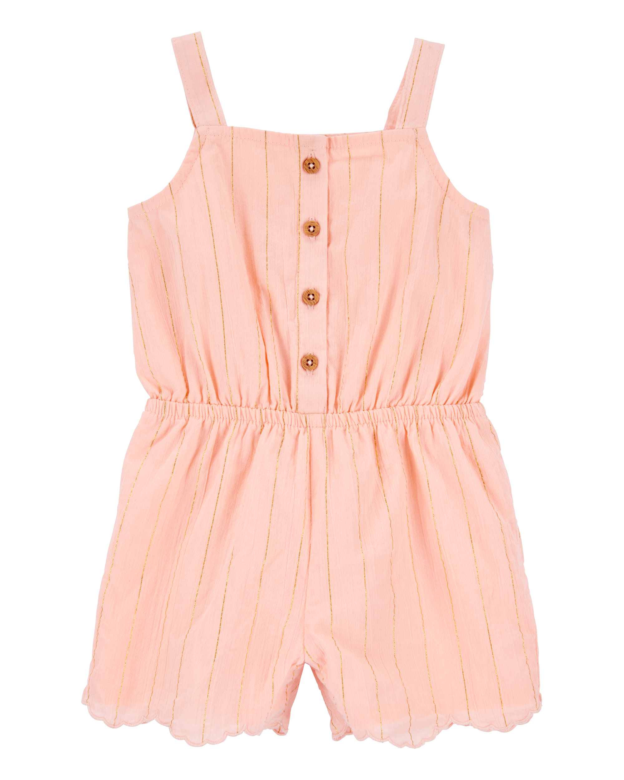 Baby Boho Button-Up Crinkle Romper - Coral