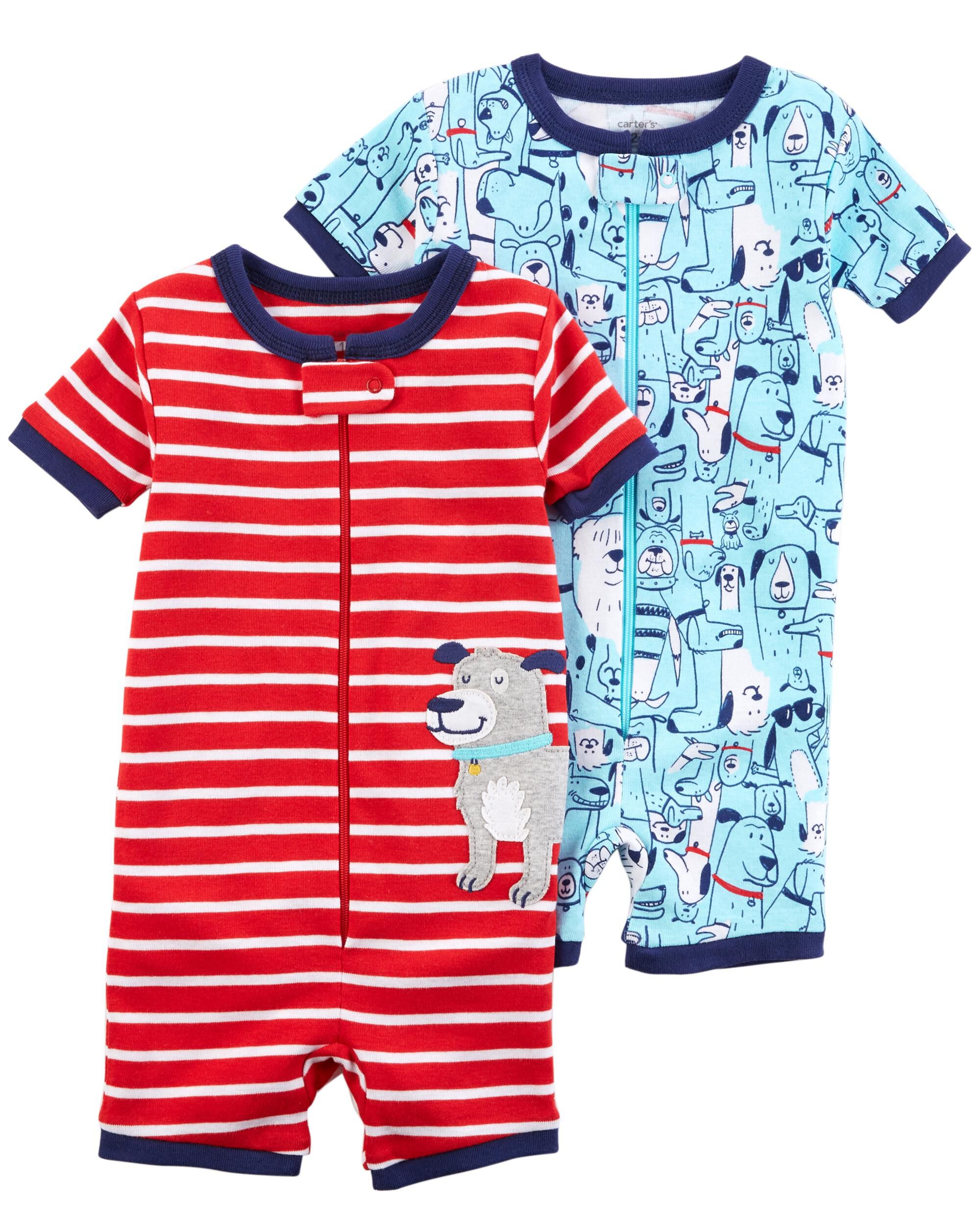 Carters Girls 2-Pack Zip-up Snug Fit Cotton Romper PJs