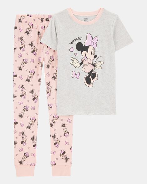 girls minnie mouse snug fit cotton 2-piece pajamas