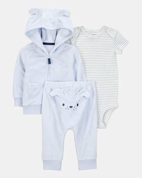 baby 3-piece dog little cardigan set - blue