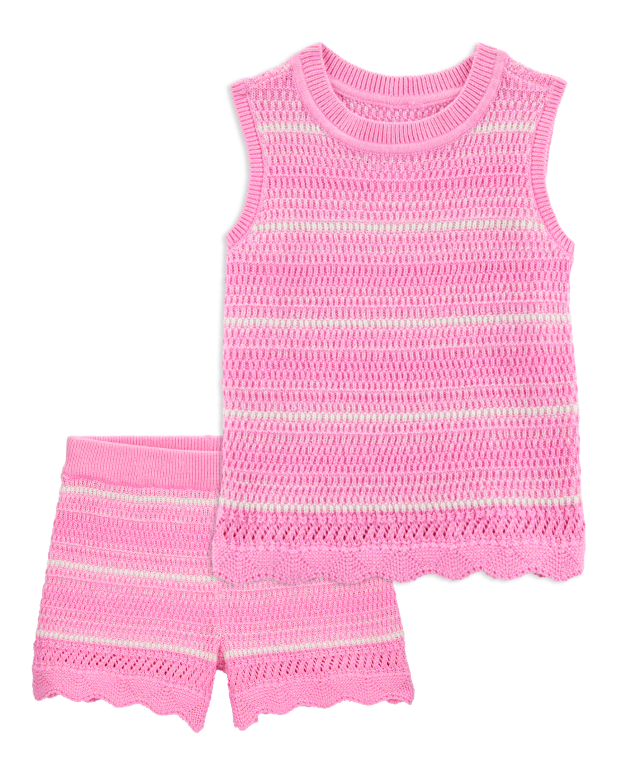 Toddler 2-Piece Striped Crotchet Knit Tank & Shorts Set - Pink