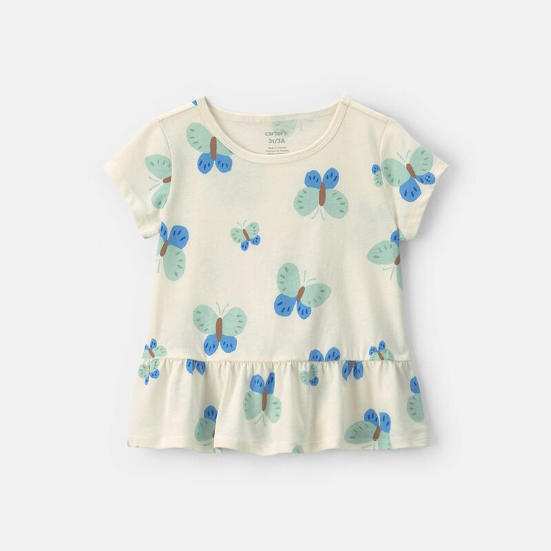 Toddler Girl Butterfly Peplum Top - Cream