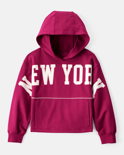 girls new york cotton long-sleeve hoodie - red