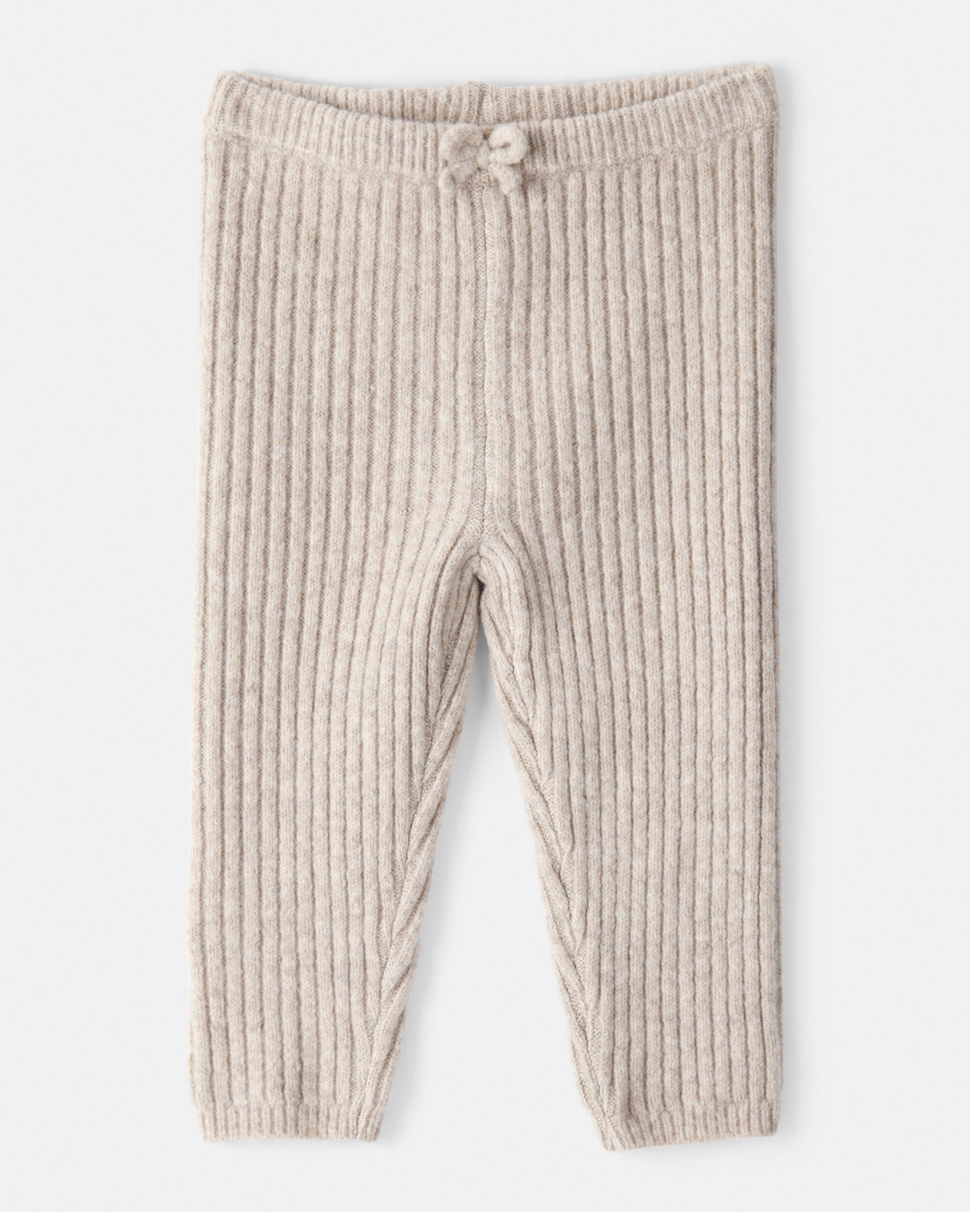 Baby Girl Ribbed Sweater Knit Pants - Cream