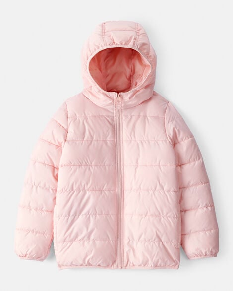 kid packable hooded puffer jacket - pink
