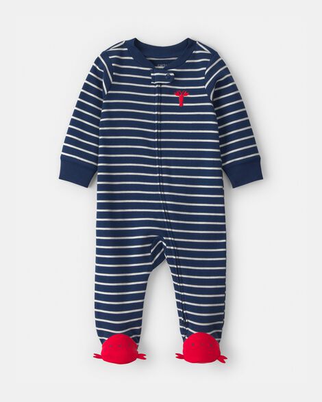 baby boy lobster 2-way zip 100% cotton sleep & play pajama - blue
