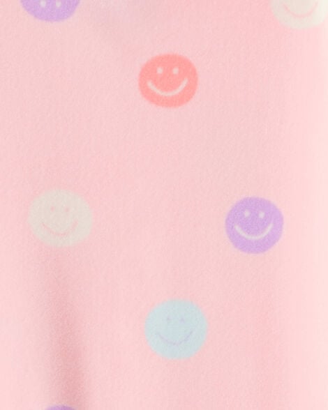 Girls Smiley Face Print DreamPlush Long-Sleeve Snug Fit 2-Piece Pajamas - Pink
