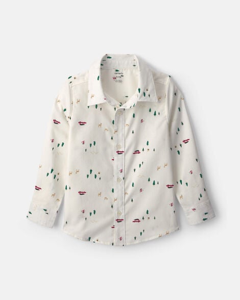 boys winter long-sleeve button-down shirt - cream