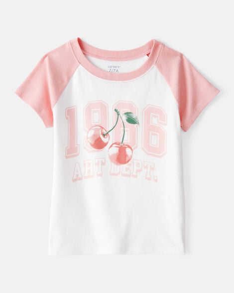 girls cherry short-sleeve graphic tee - ivory/pink