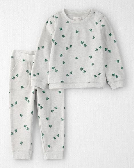 Toddler 2-Piece Organic Cotton Thermal Knit Set in Lucky Clovers Print
