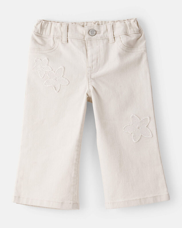 Product image 1 of Baby Embroidered Stretch Denim Wide Leg Jeans - Cream