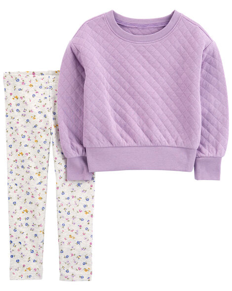 Product image 1 of Toddler 2-Piece Quilted Pullover & Floral Legging Set