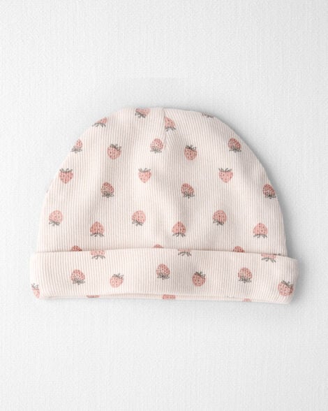 Baby Girl Organic Cotton Rib Cap in Strawberry