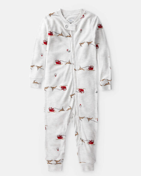 baby santa sleigh purelysoft long-sleeve 2-way zip pajamas - grey