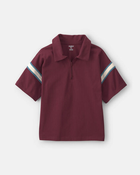 Boys Striped Polo Shirt - Burgundy/Blue/Cream